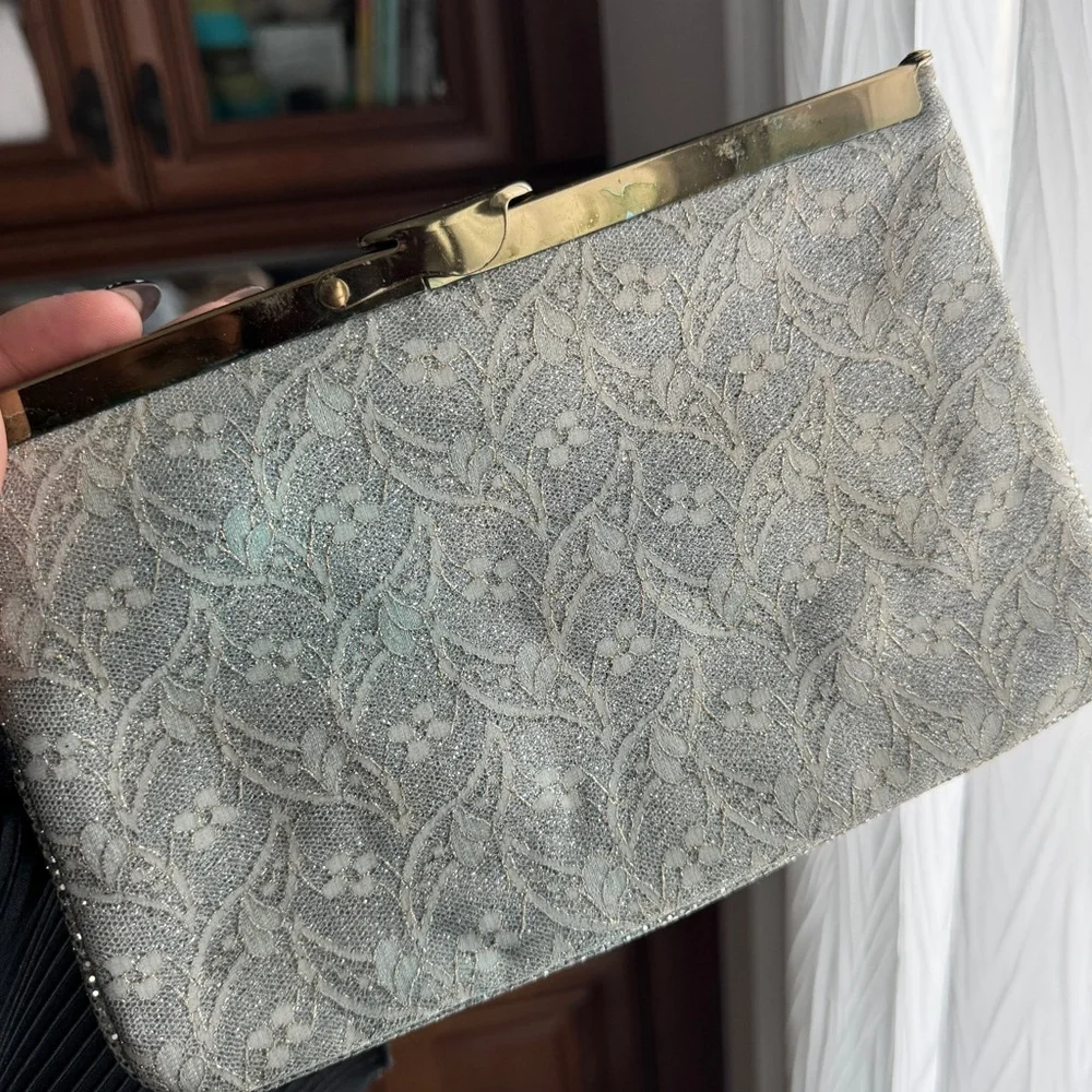 Vintage Blue Sparkly Clutch with mini chain